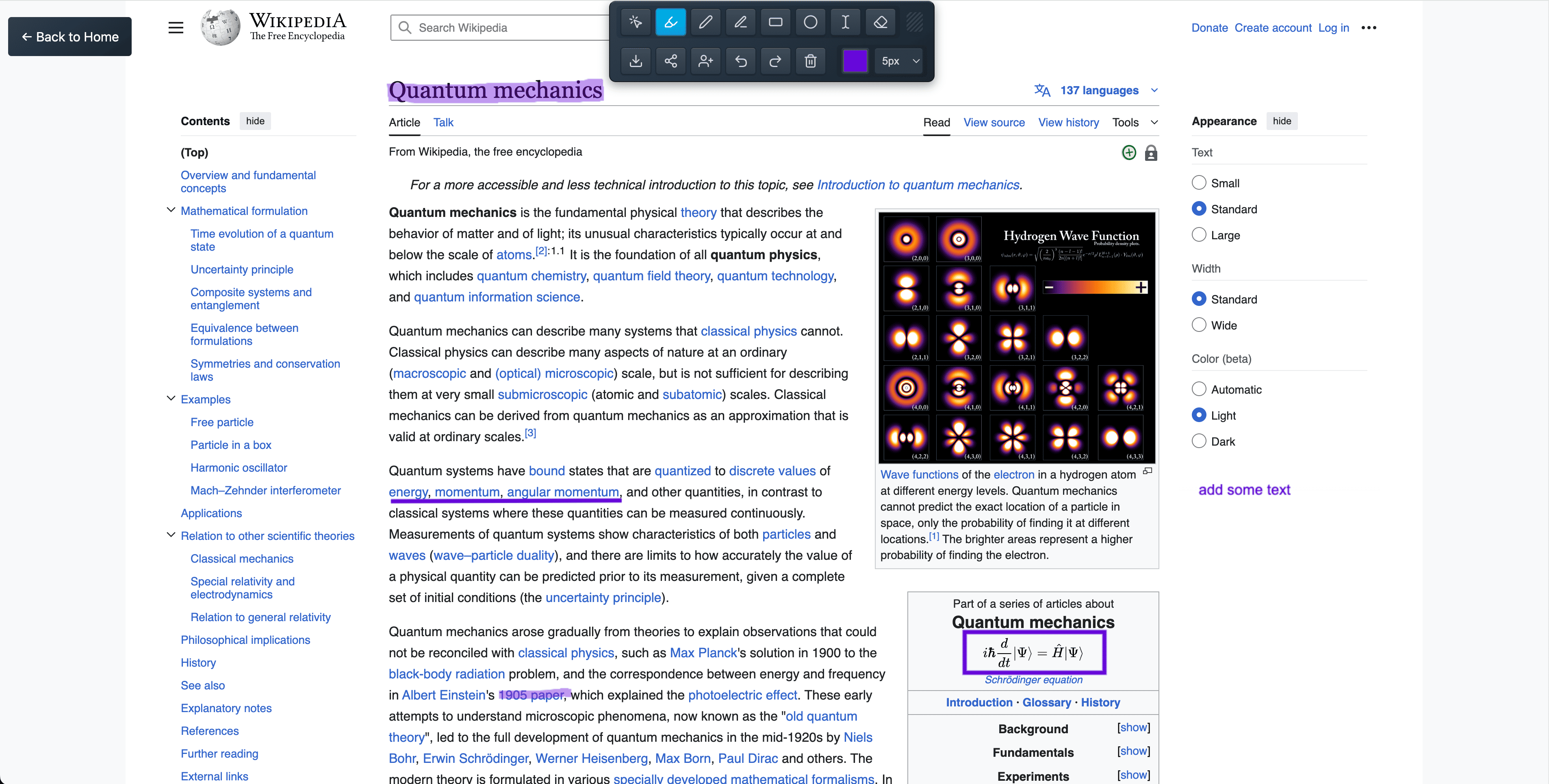 AnnotateWeb interface showing annotation tools on a webpage